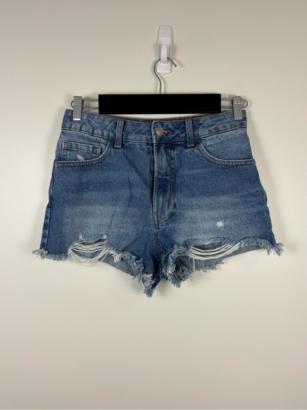 NoBo Women’s Blue High Rise Distressed Jean Denim Shorts, Size 7 Casual